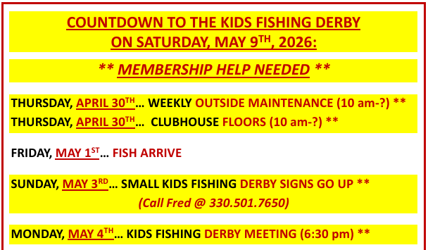 2026 Fishing Derby Important Prep Dates!