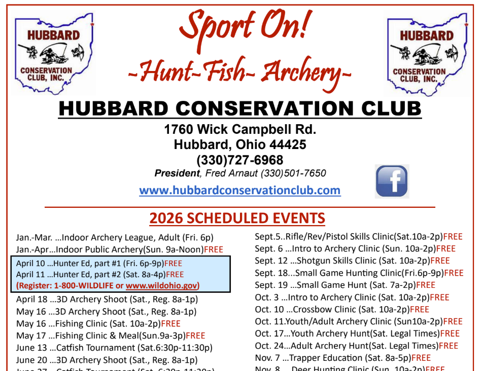 HCC 2026 Sport On! Club Events for 2026 - Click for Details!
